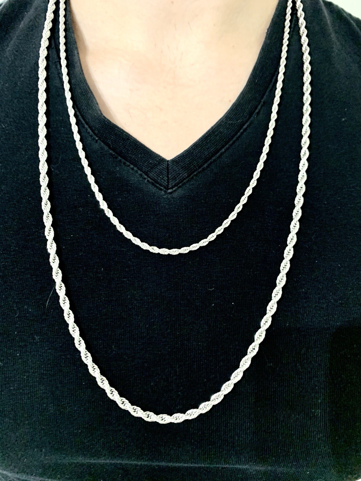 18K WHITE GOLD Men Women 4MM ROPE CHAIN 30” MADE IN ITALY *LIFETIME WARRANTY*