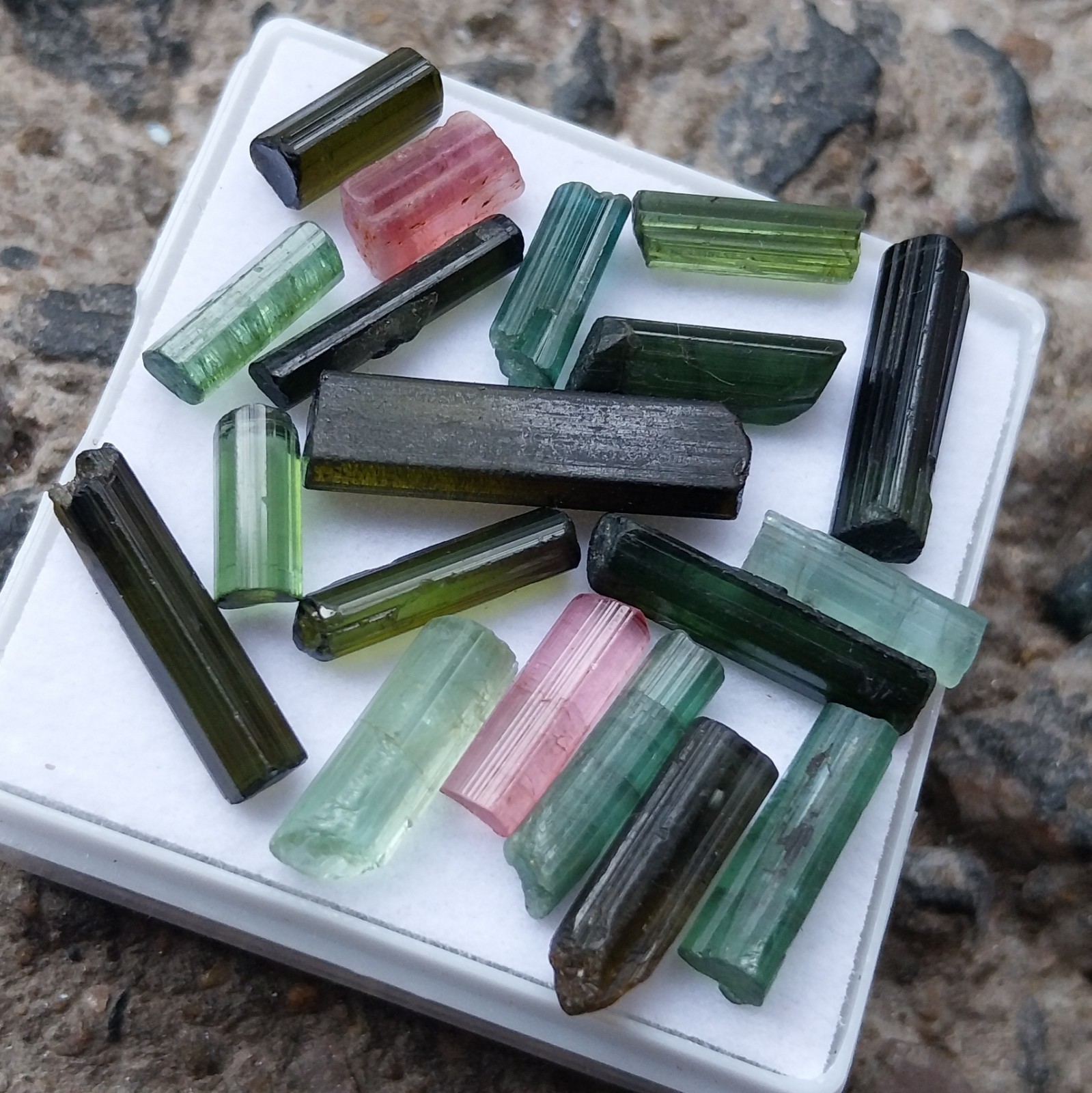 35 Carat Natural Multi Color Tourmaline Raw Rough Tube/Pencil 19 Piece Lot
