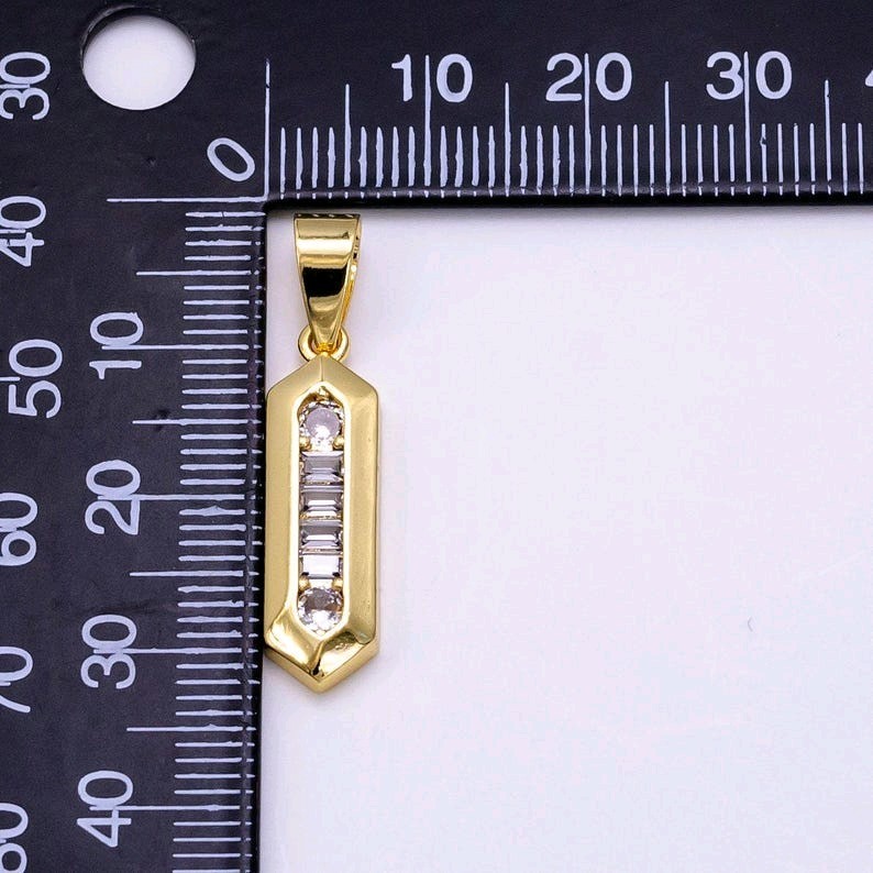 14k Gold Filled Hexagon Bar Pendant with Sparkling CZ Stone, Geometric Charm for