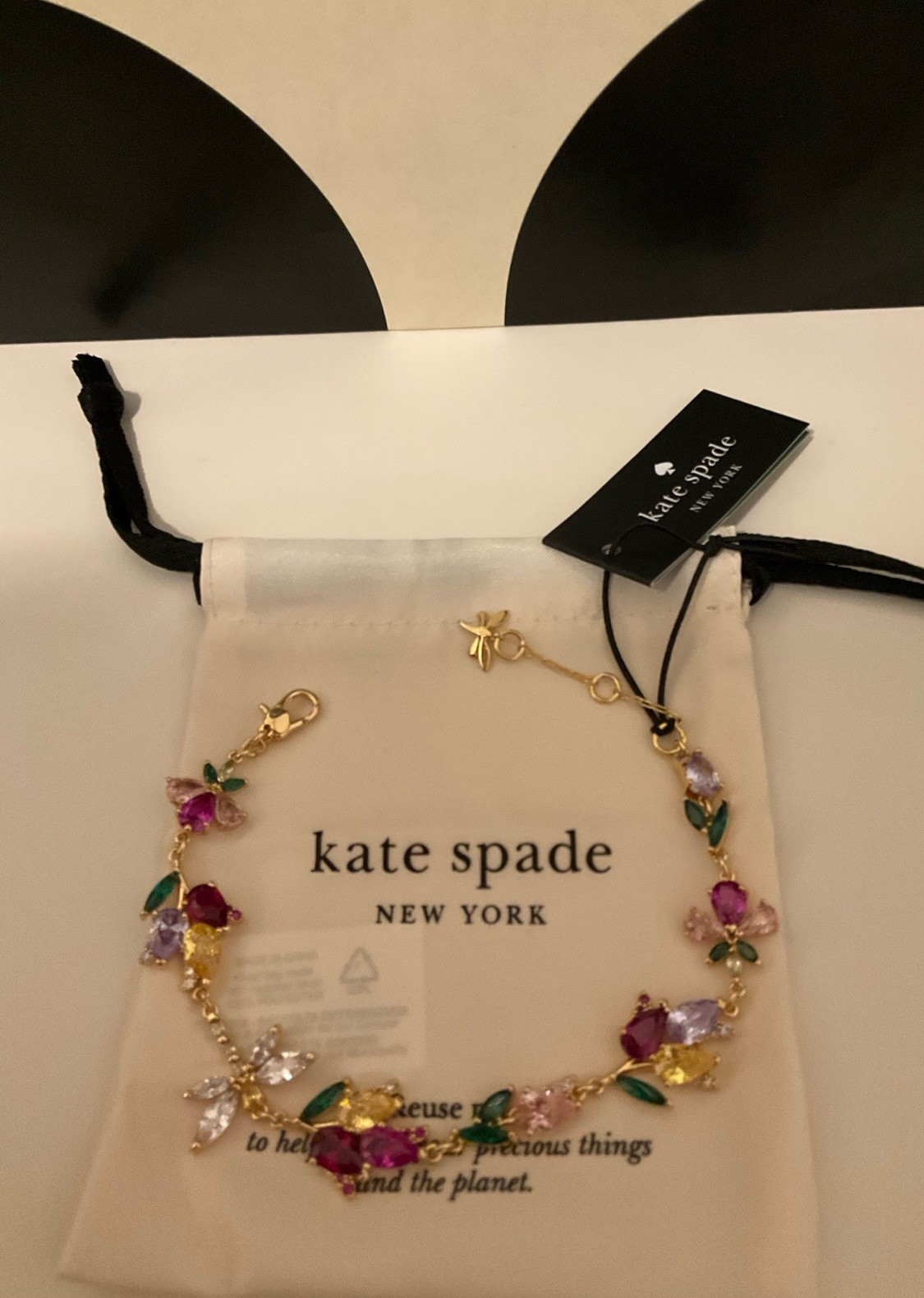 NWT Kate Spade Greenhouse Floral 12k Gold Plated CZ Crystals Bracelet