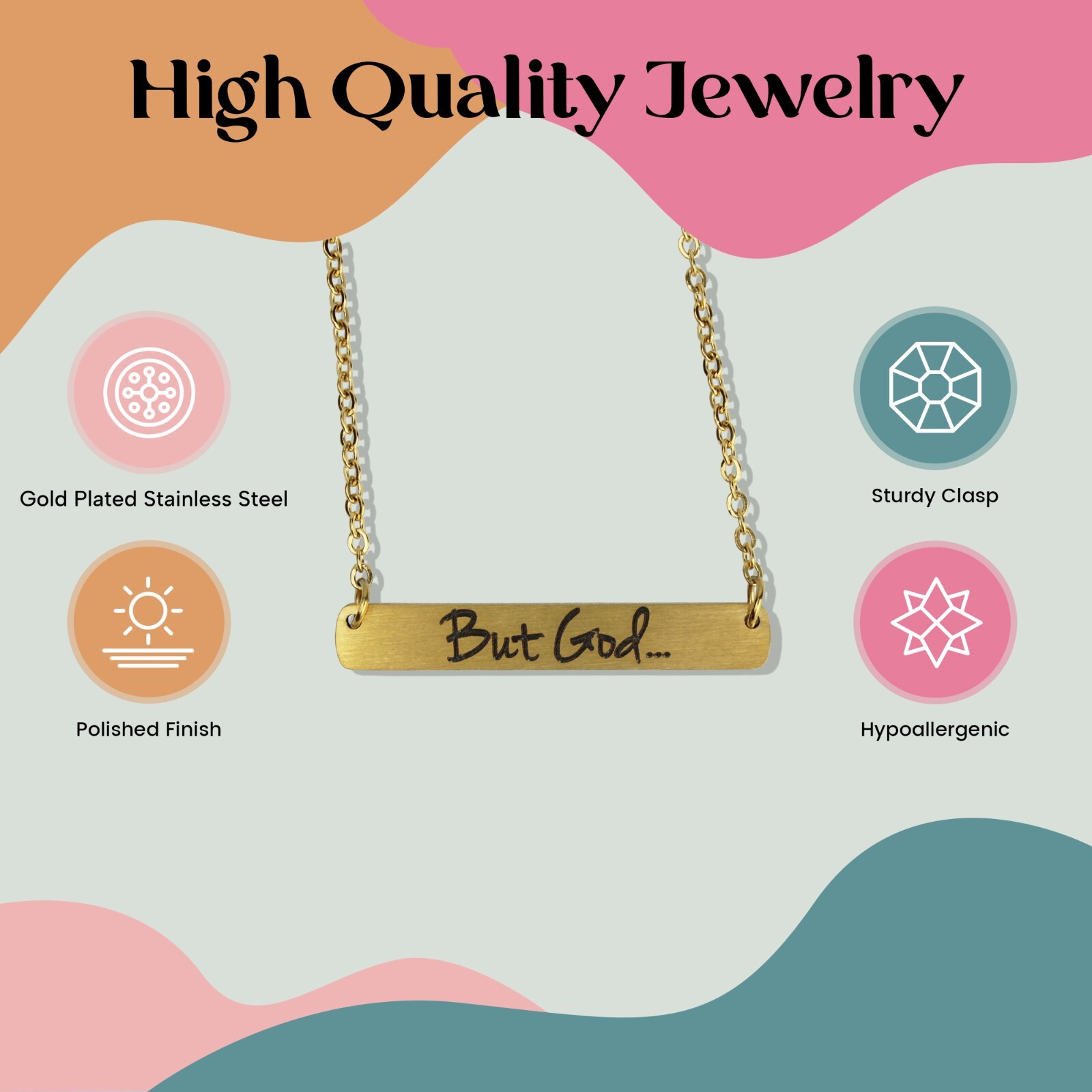 FashionJunkie4Life “But God…” Gold Plated Stainless Steel Bar Pendant Necklace