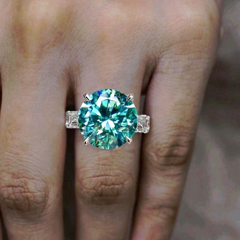 RARE 20.00 Ct Certified Round Cut Blue Treated Diamond Solitaire Ring 925 Silver