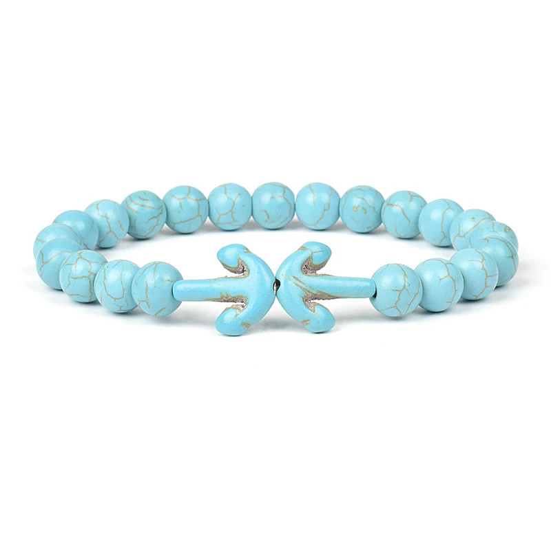 Natural Blue Turquoise Cube & Cylindrical Beads Bracelet Elastic Cord Unisex