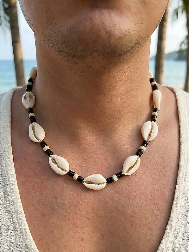 Boho Shell Choker Necklace Mens Surfer Beach Necklace Coastal Hawaiian Jewelry
