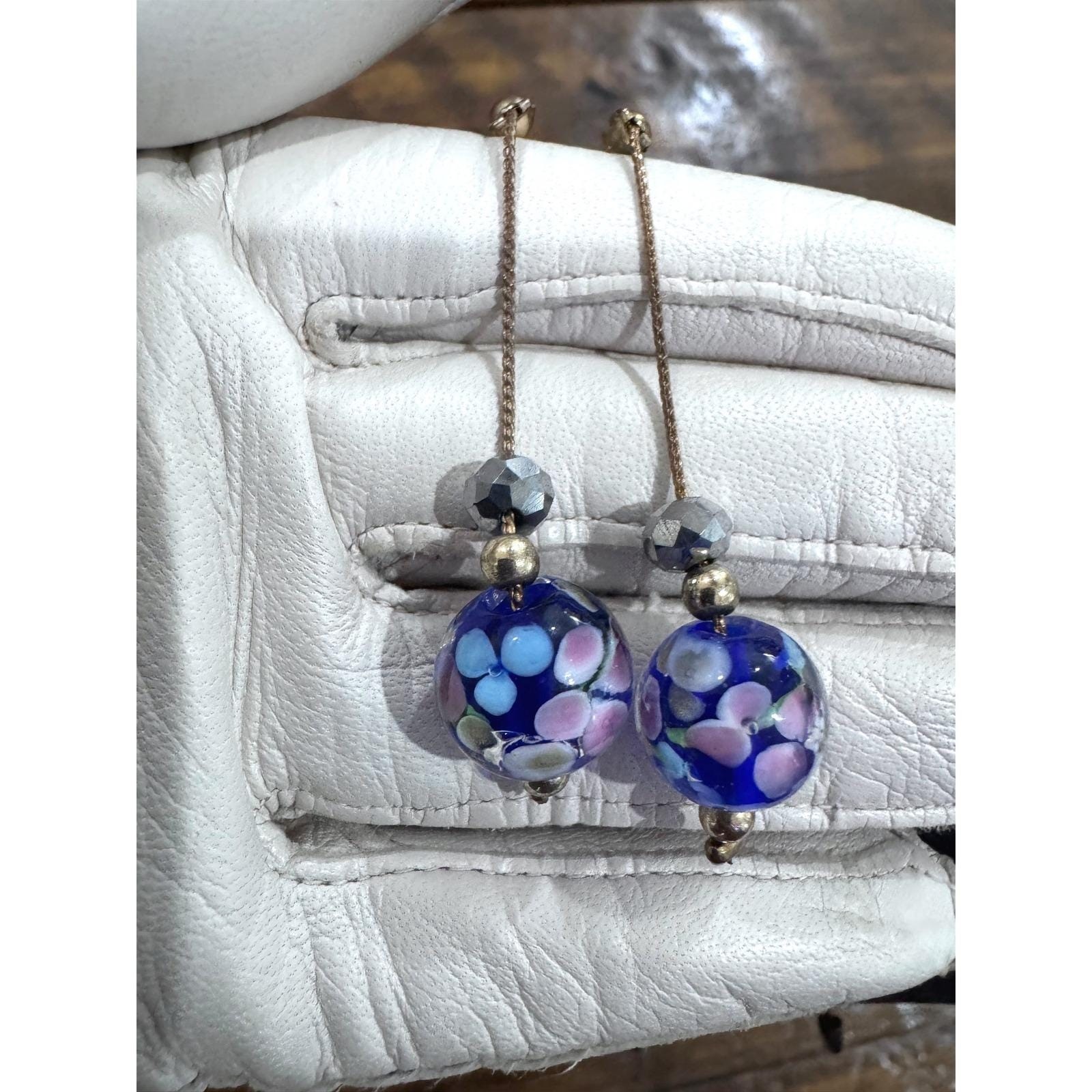 Artisan Handmade Italian Vibe Millefiori Glass Floral Gold Tone Drop Style