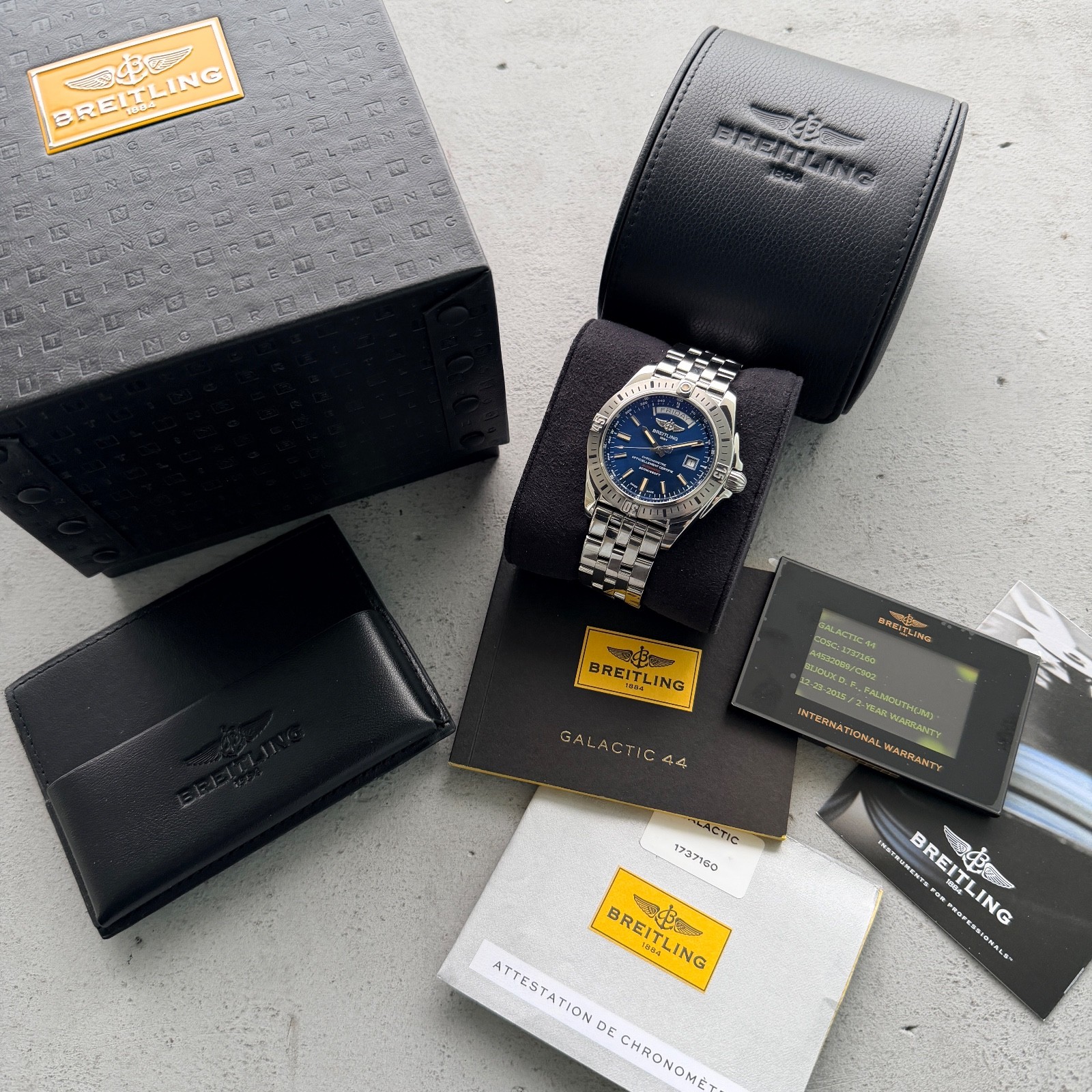 44 Breitling Galactic 44 A45310 – Box and Papers + Blue Dial