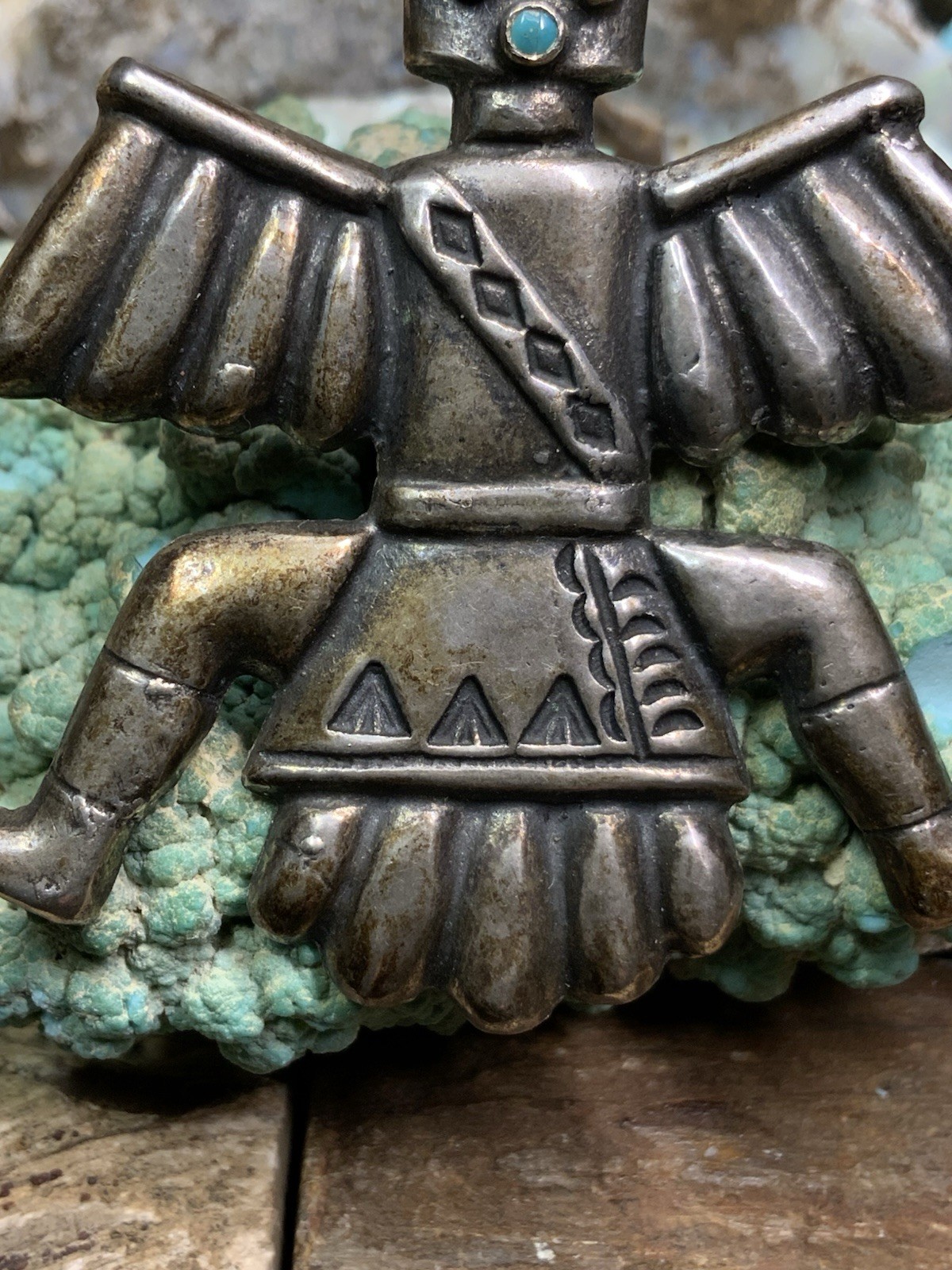 Vintage, 1940’s Native American Sterling Silver & Turquoise Knifewing Pin, 25.0g