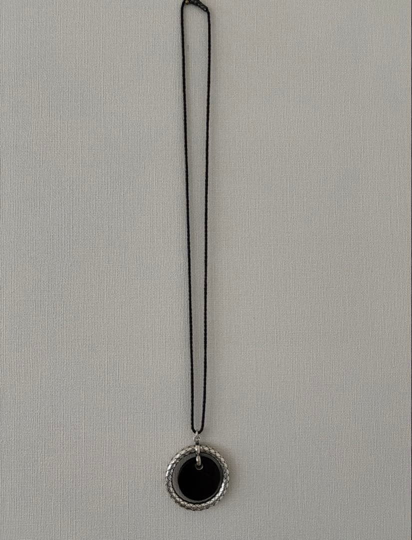 Bottega Veneta Intrecciato Silver Leather Pendant Necklace Brown 46cm