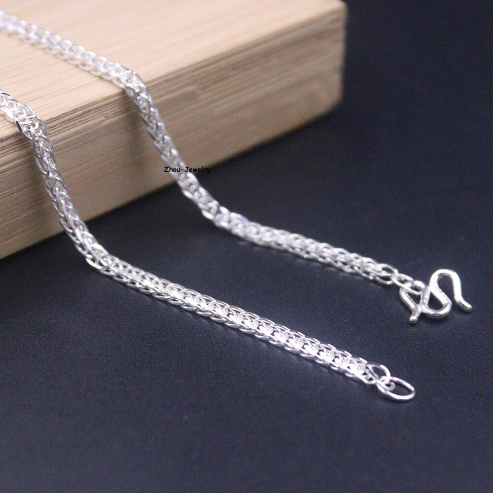 Pure S999 Fine Silver 999 Chain 2mm Lucky Wheat Link Necklace 6.5-7g 19.6inch