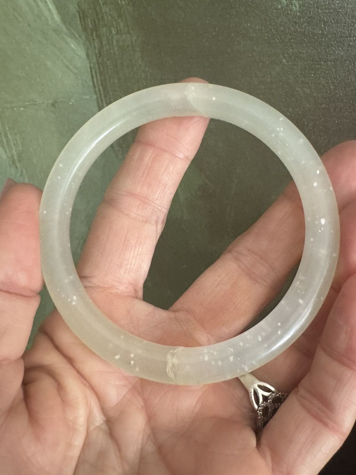 Natural Icy White Jadeite Bangle Bracelet – Authentic Burmese Ice Jade 63.5mm