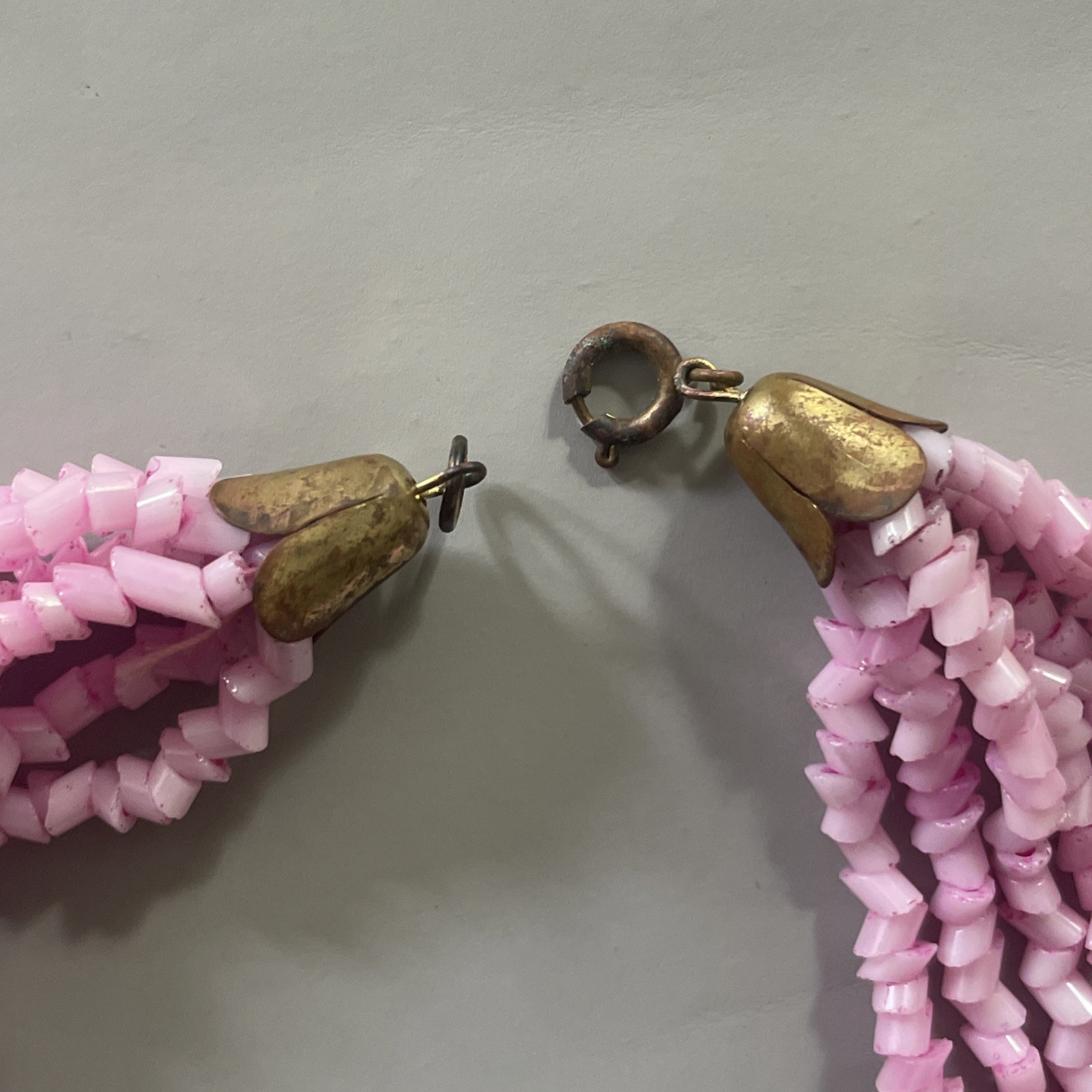 Vintage 7 Strand Pink Glass Seed Bead Women’s Necklace 16”