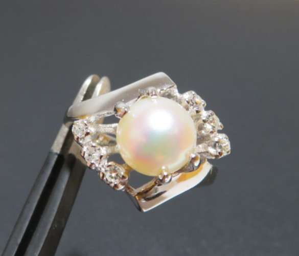 14K WG PEARL & DIAMOND CLUSTER RING SZ 2.25 2.60 grams (AI-2977)