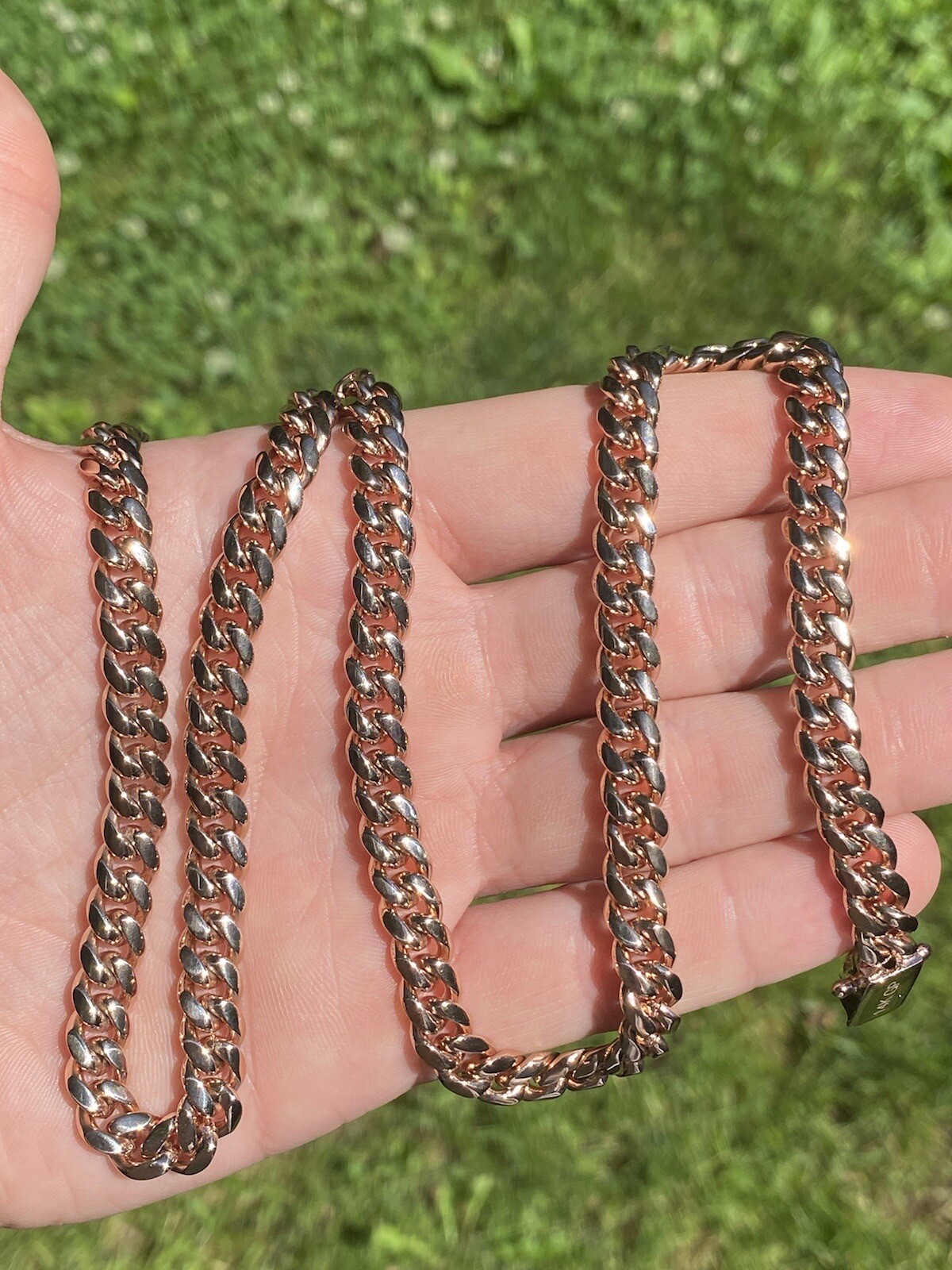 8mm Mens Miami Cuban Link Necklace 14k Rose Gold Plated Stainless Real Chain