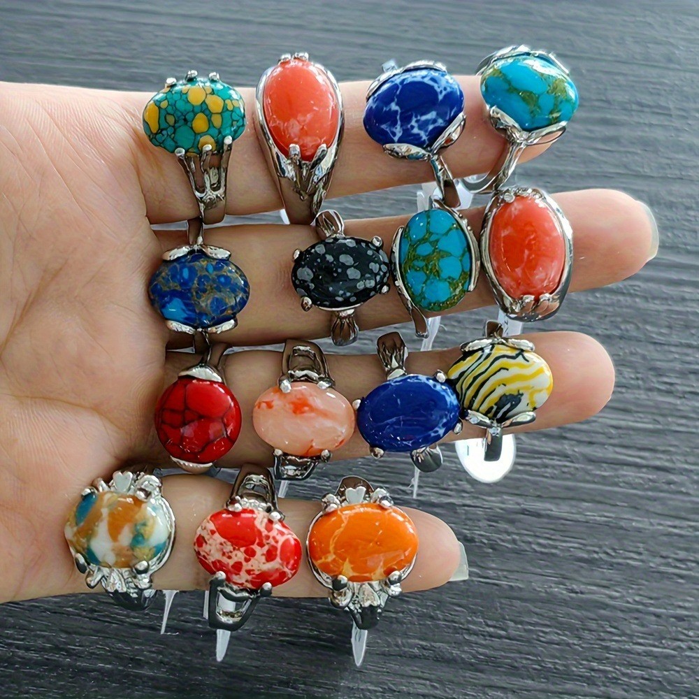 50/100Pcs Wholesale Lot Mixed Rings Malachite Rings Natural Stone Gemstone