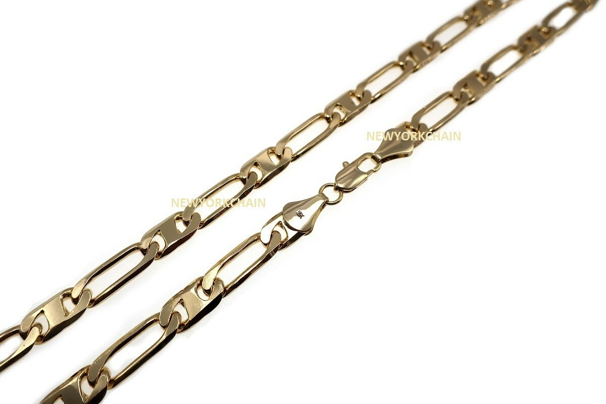 Italian Figaro Mariners Anchor Link Chain Necklace 7mm 8″ 24″ 18K Gold Plated