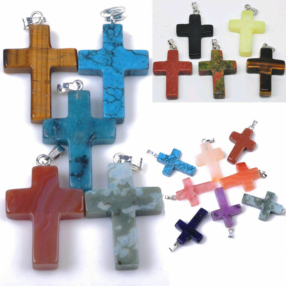 10pcs mass mixed natural stone cross necklaces pendants jewelry party gifts