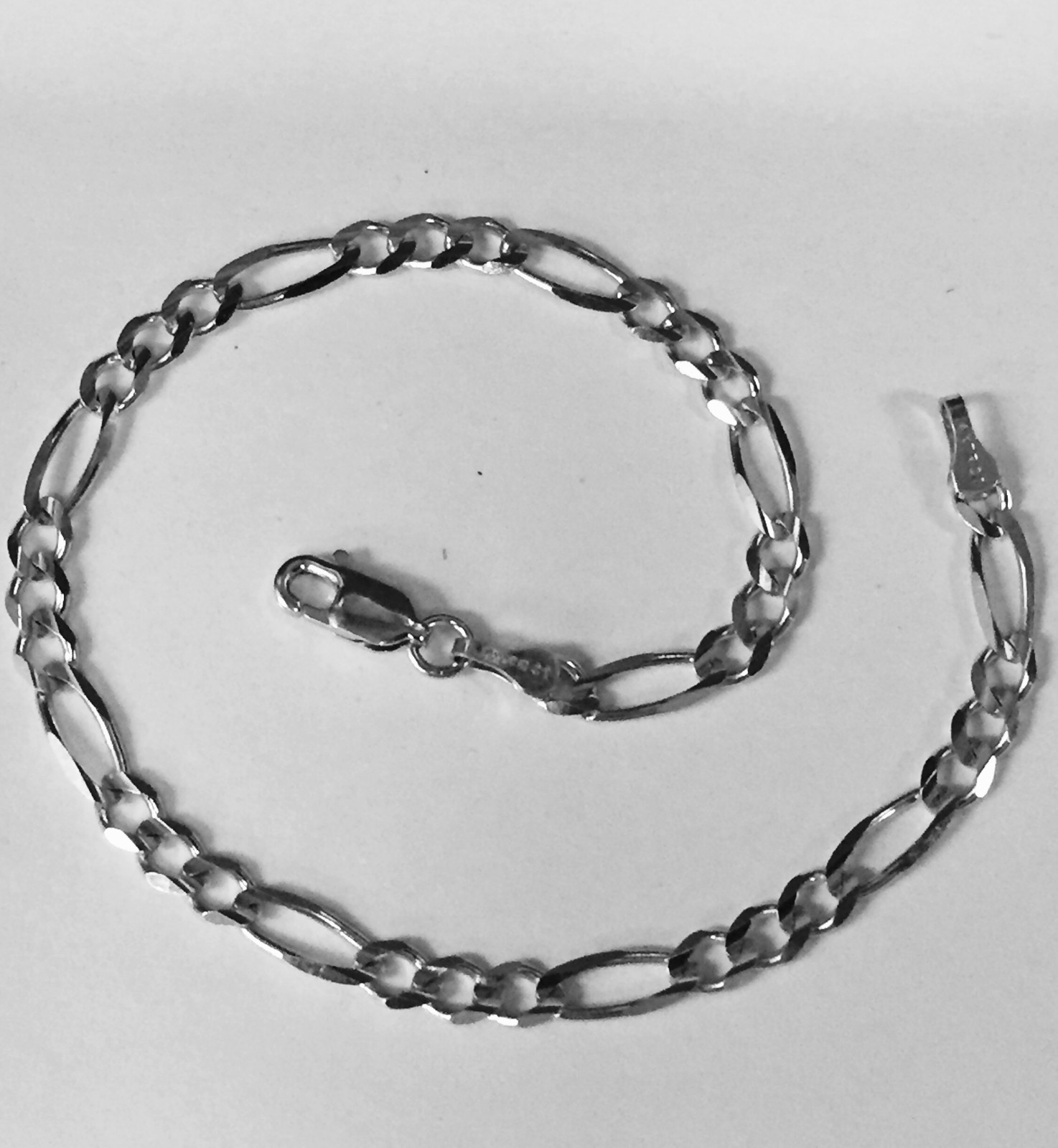 14kt Solid White Gold Mens Figaro Curb Link Chain/Bracelet 7″ 2.6 mm 1.75 grams