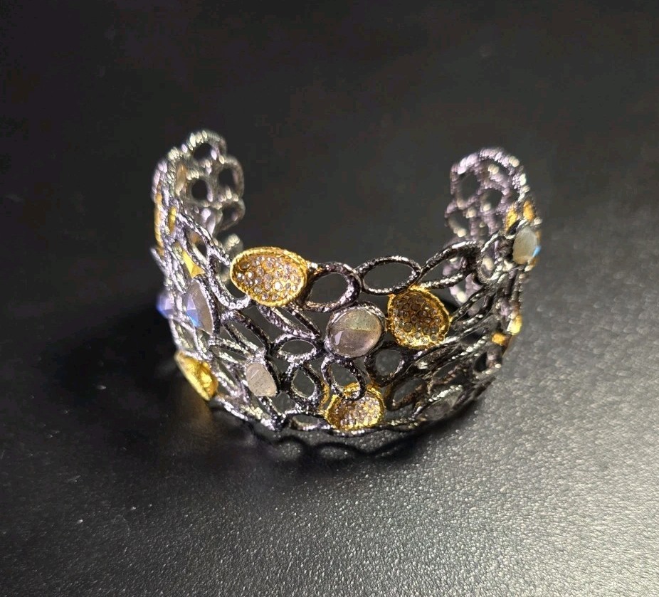 Alexis Bittar Ruthenium & Yellow Gold Plate Moonstone Bracelet