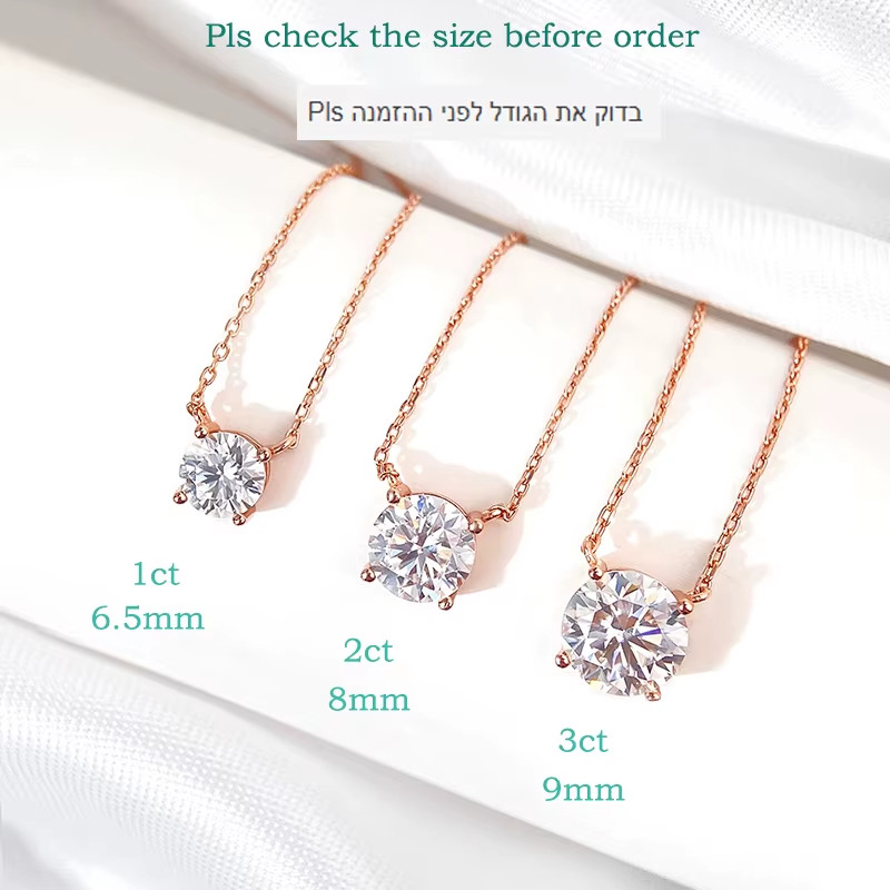 1-5CT Rose Gold Color Moissanite Necklace for Women D Color Sparkling Classic La