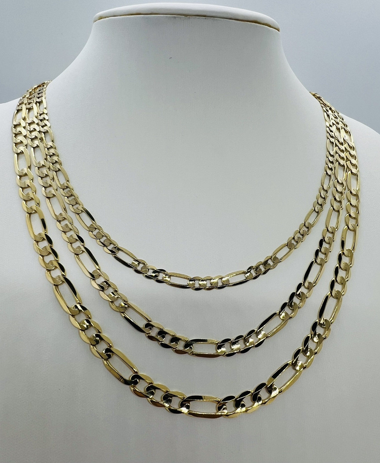 14k Solid Gold Men’s Women’s necklace Figaro Link Chain 16″ – 30″ 4.6mm – 6.2mm