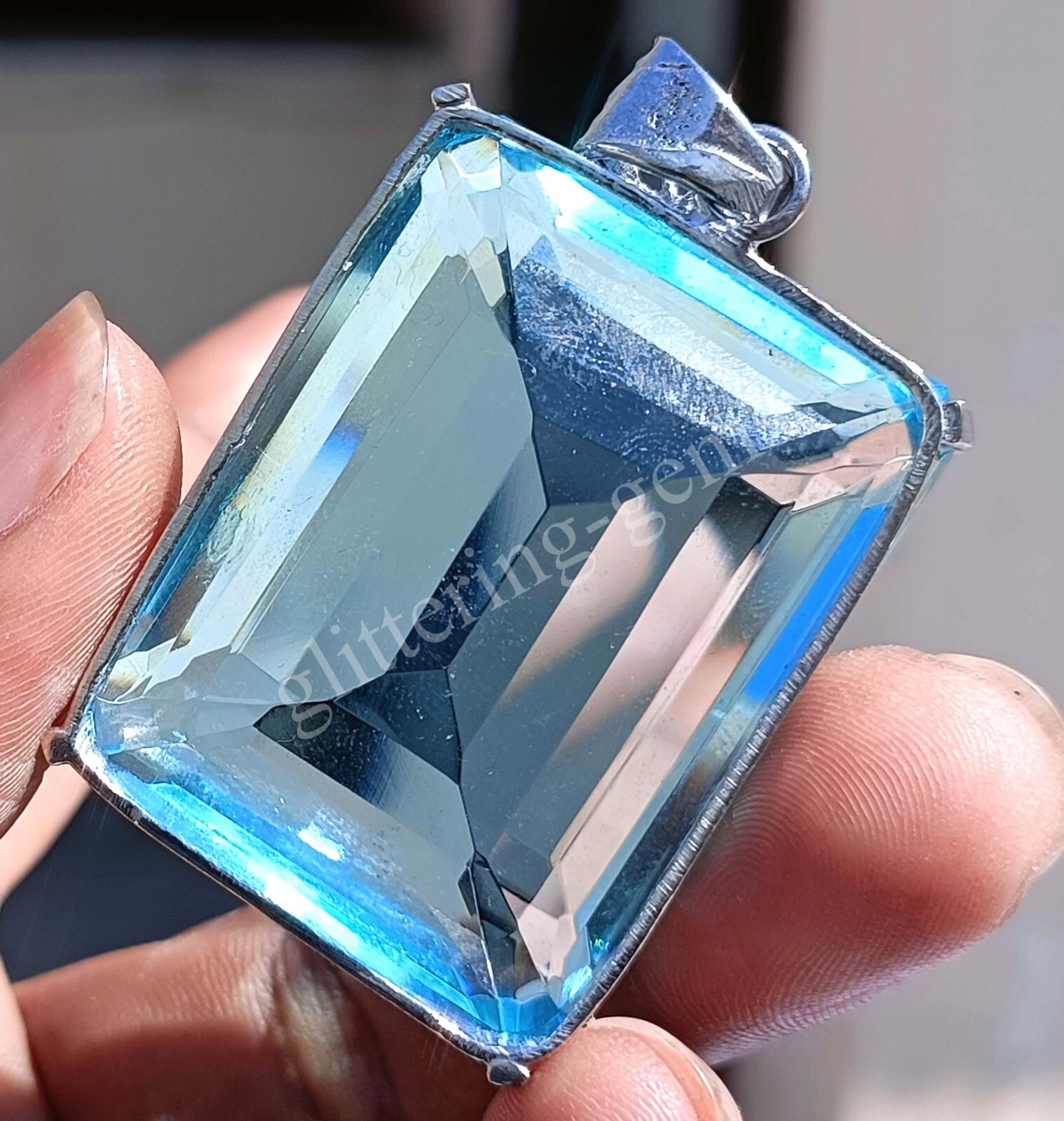 225.00 Ct Emerald Cut Natural Blue Aquamarine 925 Silver Pendant Loose Gems AJ21