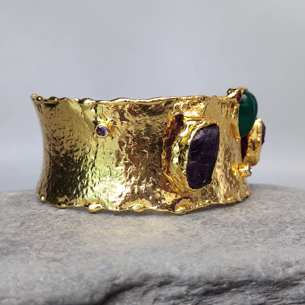 Natural Gemstone Healing Crystal Cuff Bracelet Agate Amethyst Open Bangle