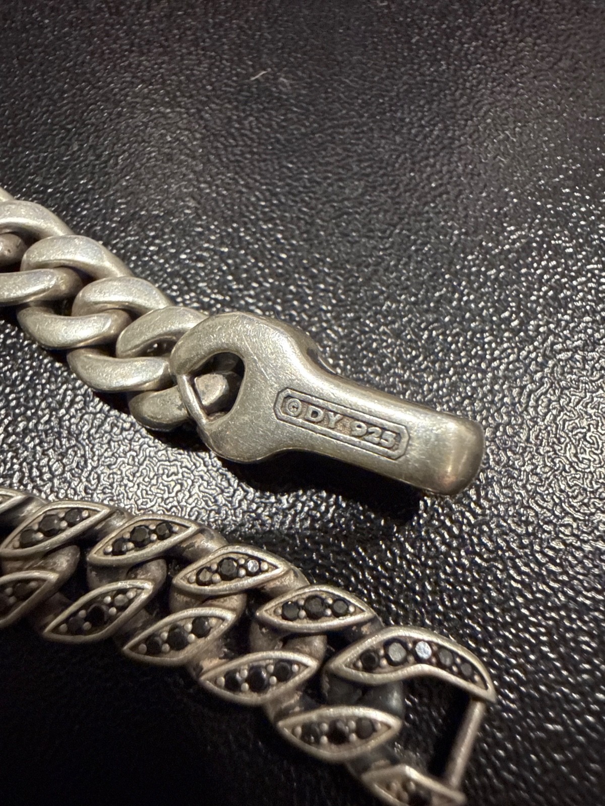 David Yurman 8mm Sterling Silver Black Diamond Curb Chain Necklace 26inch $9400