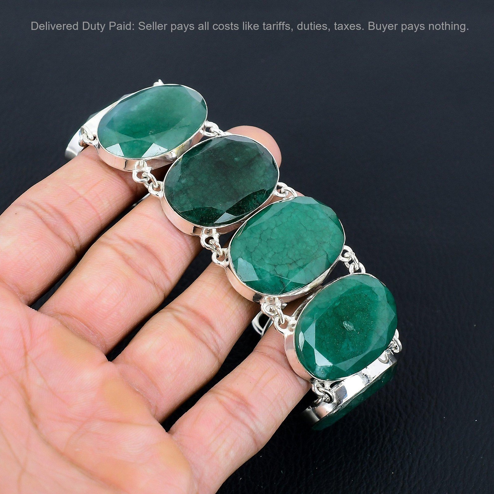 Natural Zambian Emrald Trendy New Chain Anniversary Bracelet 925 Sterling Silver