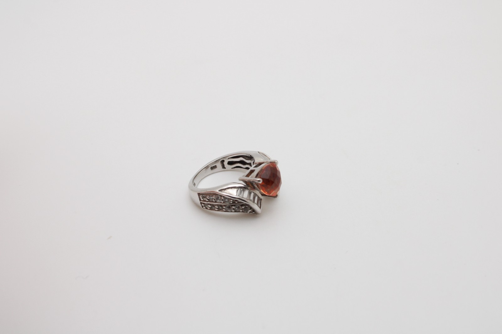 925 Sterling Silver Trillion Spessartine Garnet White Topaz Cluster Ring Sz 6