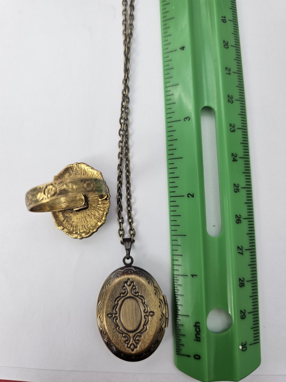 Japanse Geisha Asian Black Gold Tone oval Cab Ring Vintage Custom Pendant Set