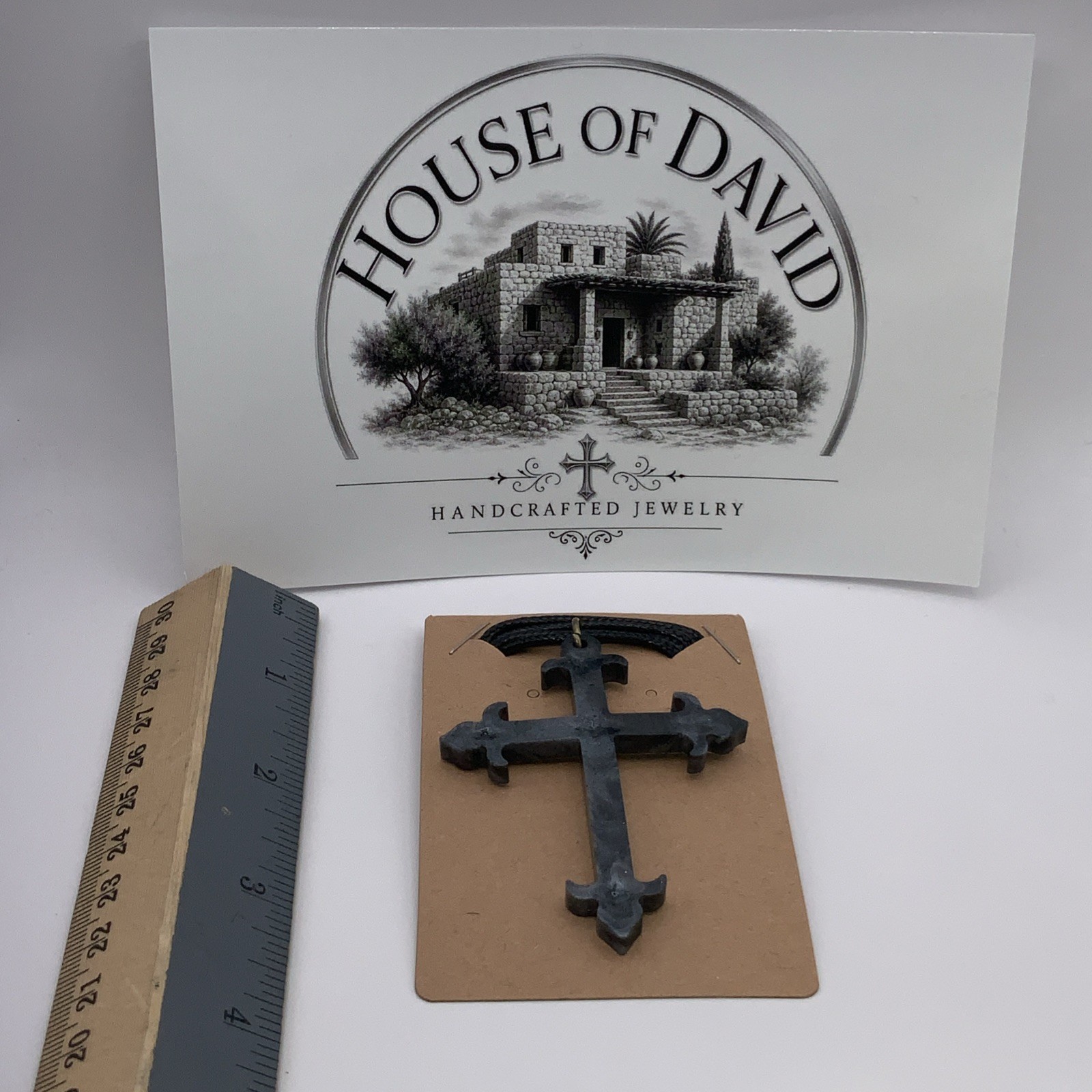 House Of David Handmade Cross Necklace Black Silver