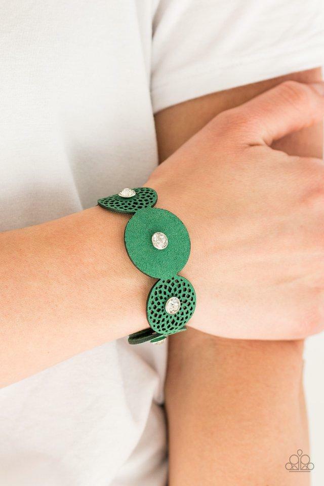 Paparazzi Bracelet- Poppin Popstar- Green with white Rhinestones