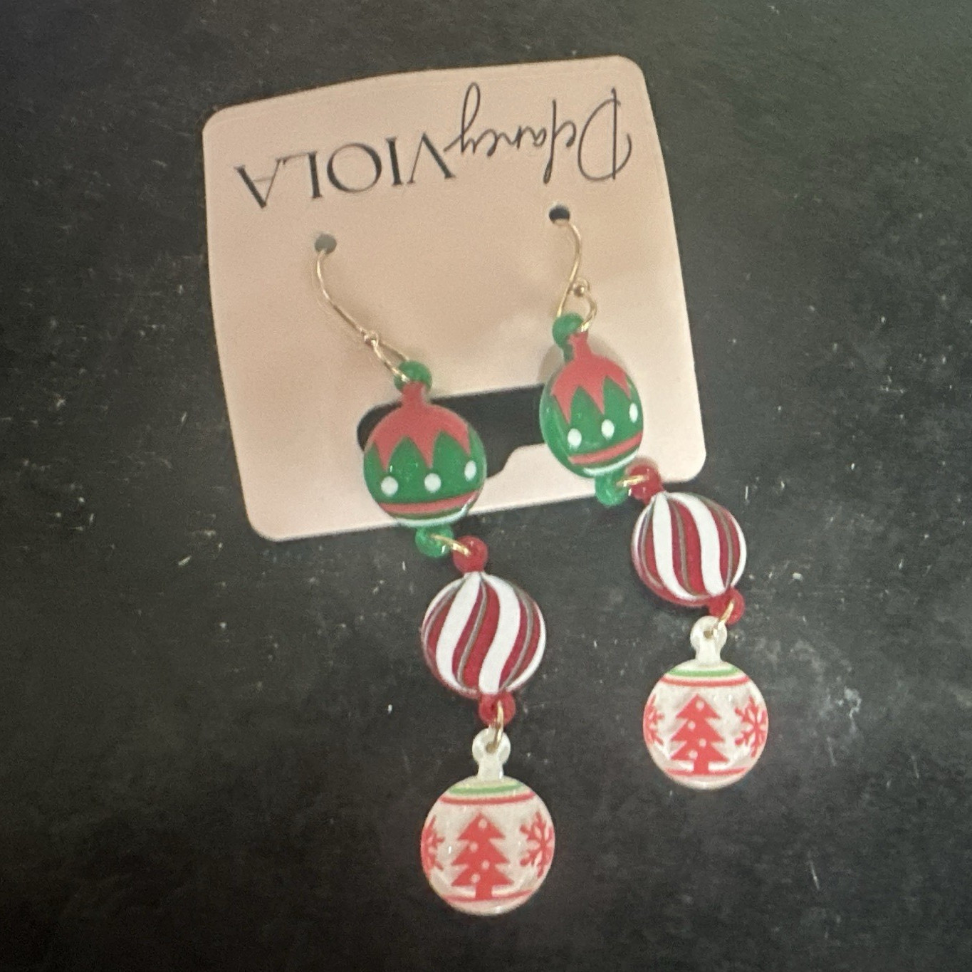 Christmas Ornament Tree Dangle/Drop Earrings Multicolor Metal Hook No Stone