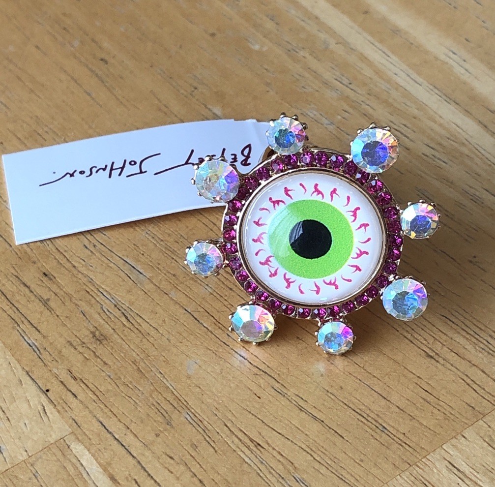 Betsey Johnson Evil Eye Cocktail Stretch Ring Crystal Accents Size 8 NWT
