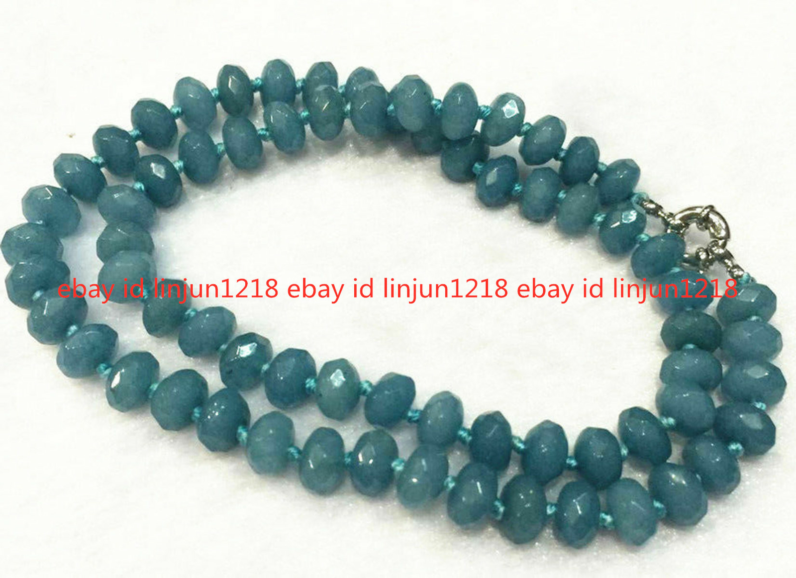 NEW 5x8mm Brazilian Aquamarine Faceted Gemstone Roundelle Beads Necklace 18″