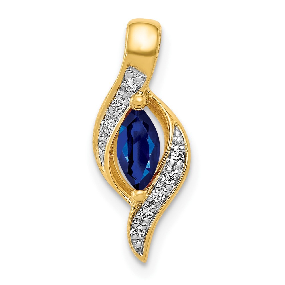 14k Yellow Gold Diamond and 0.29 Marquise Sapphire Chain Slide Pendant
