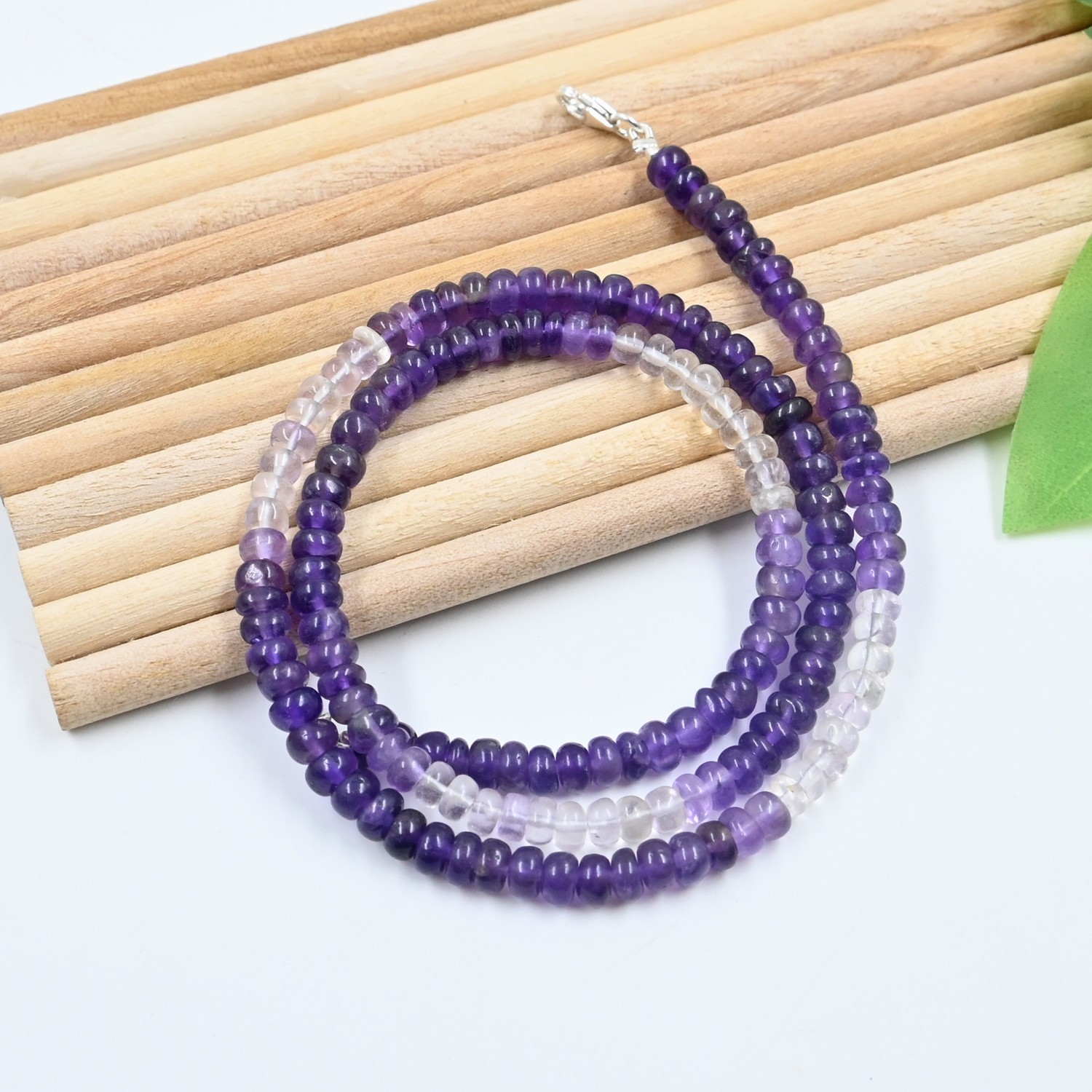 Amethyst Shaded Round Beads Necklace, 5-5.5MM beaded Gemstone Jewelry 18″