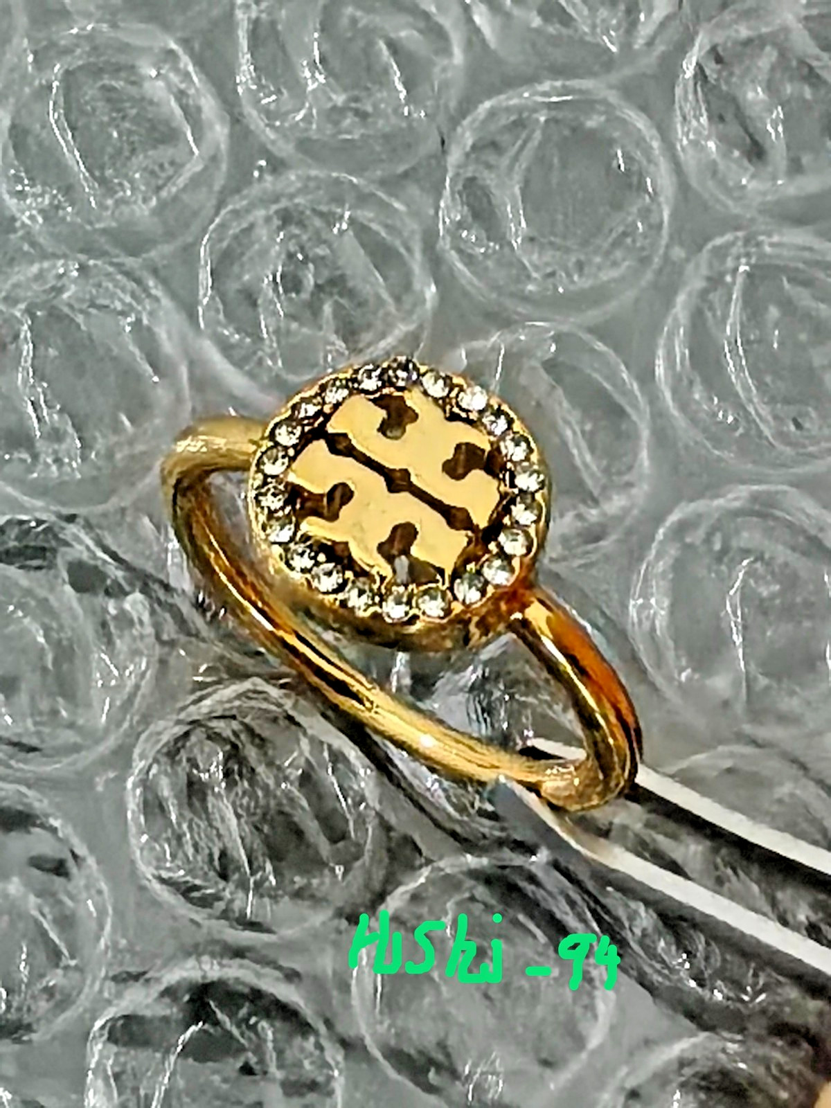 Tory Burch Imitation Pearl Double T Logo Gold Tone Beaded Stackable Ring