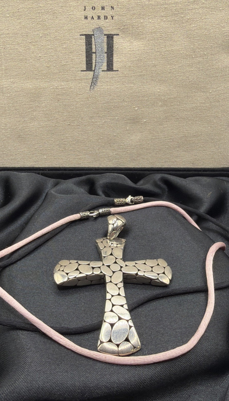 John Hardy Kali Pebble Dot Sterling Silver 925 Cross Pendant Extra Large 3 3/16”