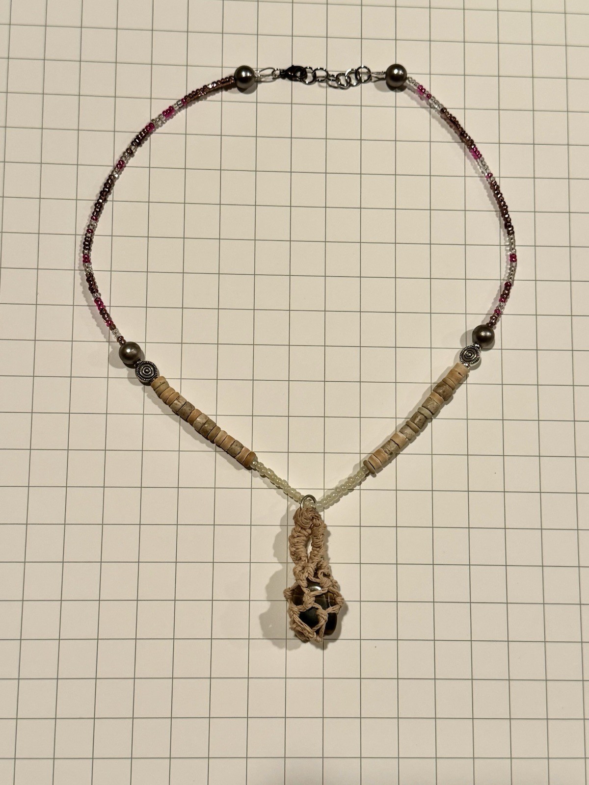 handmade hemp tigers eye pendant necklace with natural beads