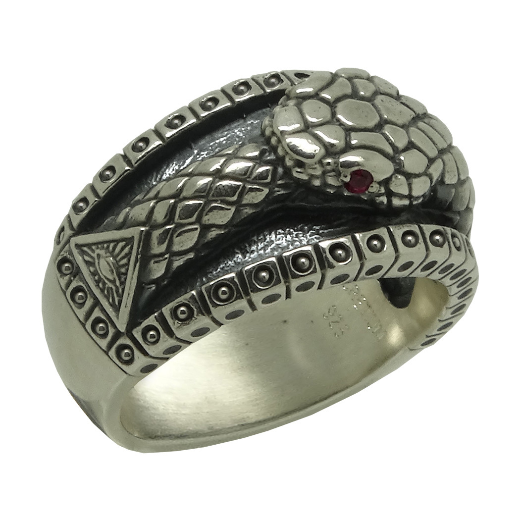 Masonic All Seeing Eye Snake Silver Illuminati Ouroboros Biker Men’s Ring