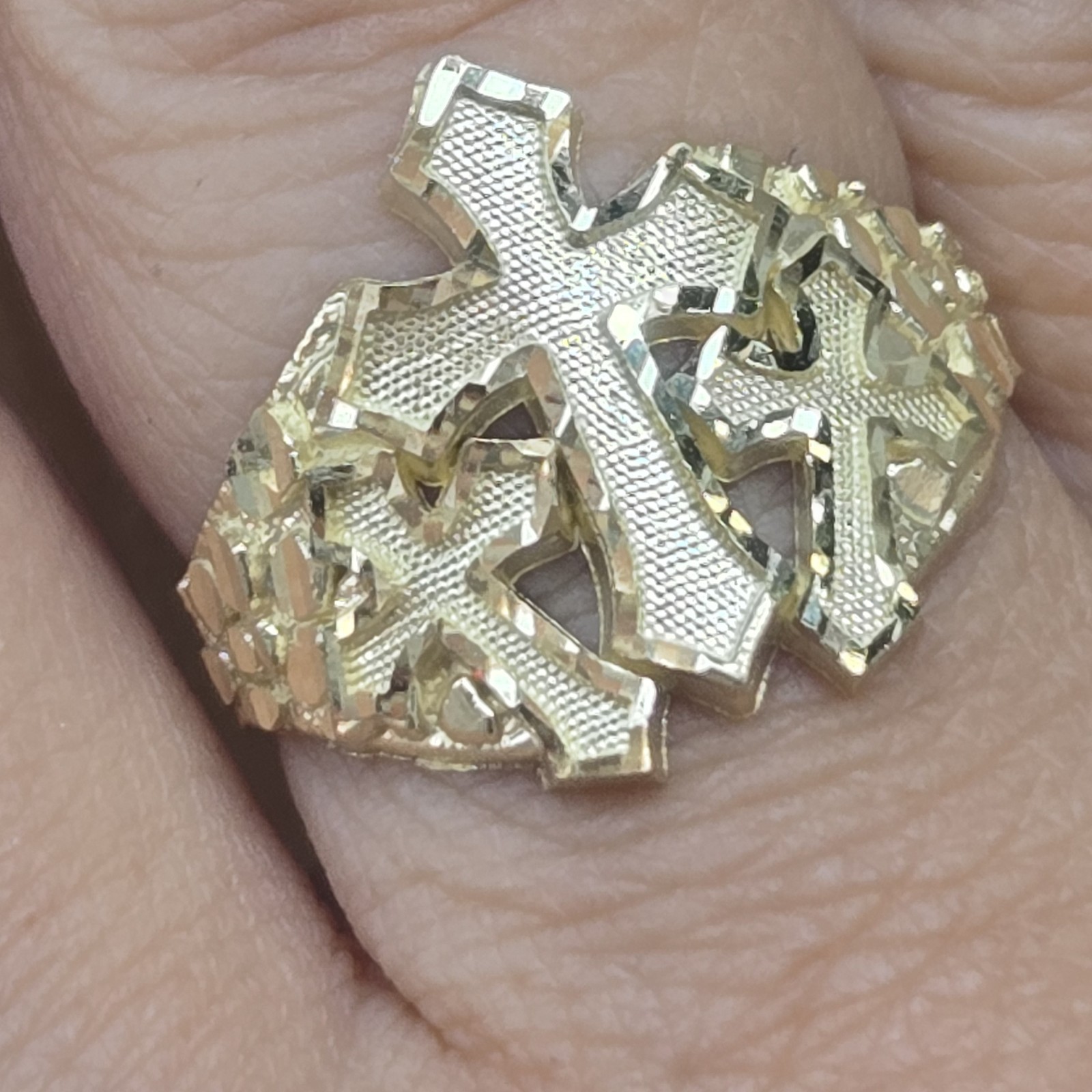Solid 10k yellow Gold Nugget Triple Cross Ring Size 8 9 10 11 12