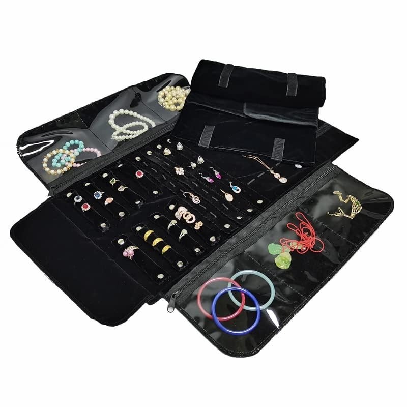 Velvet Travel Jewelry Organizer Case Roll Bag for Necklaces, Bracelets, Earrings