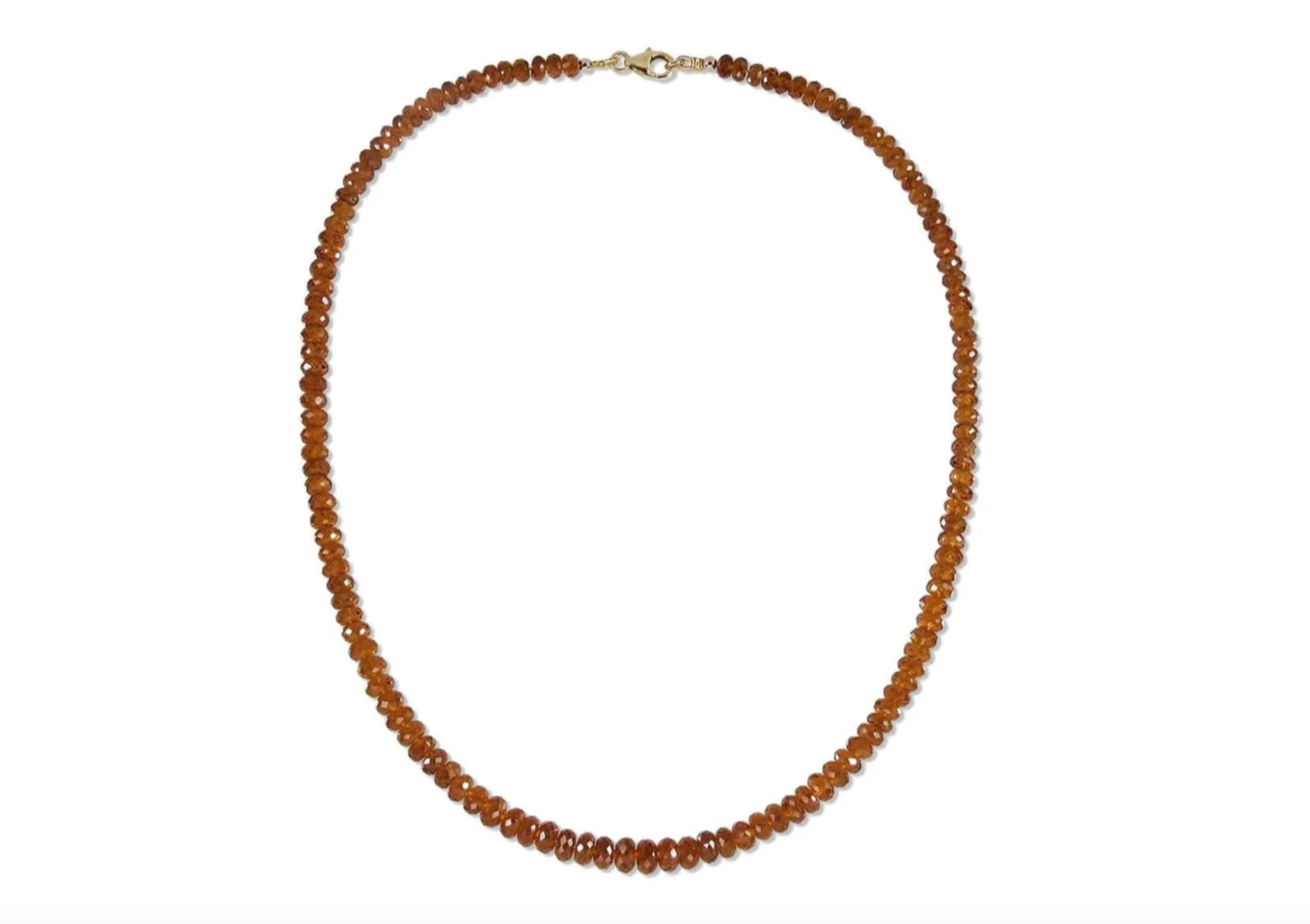 Hessonite Garnet Beaded Necklace 9K Gold Clasp 18″ Inch