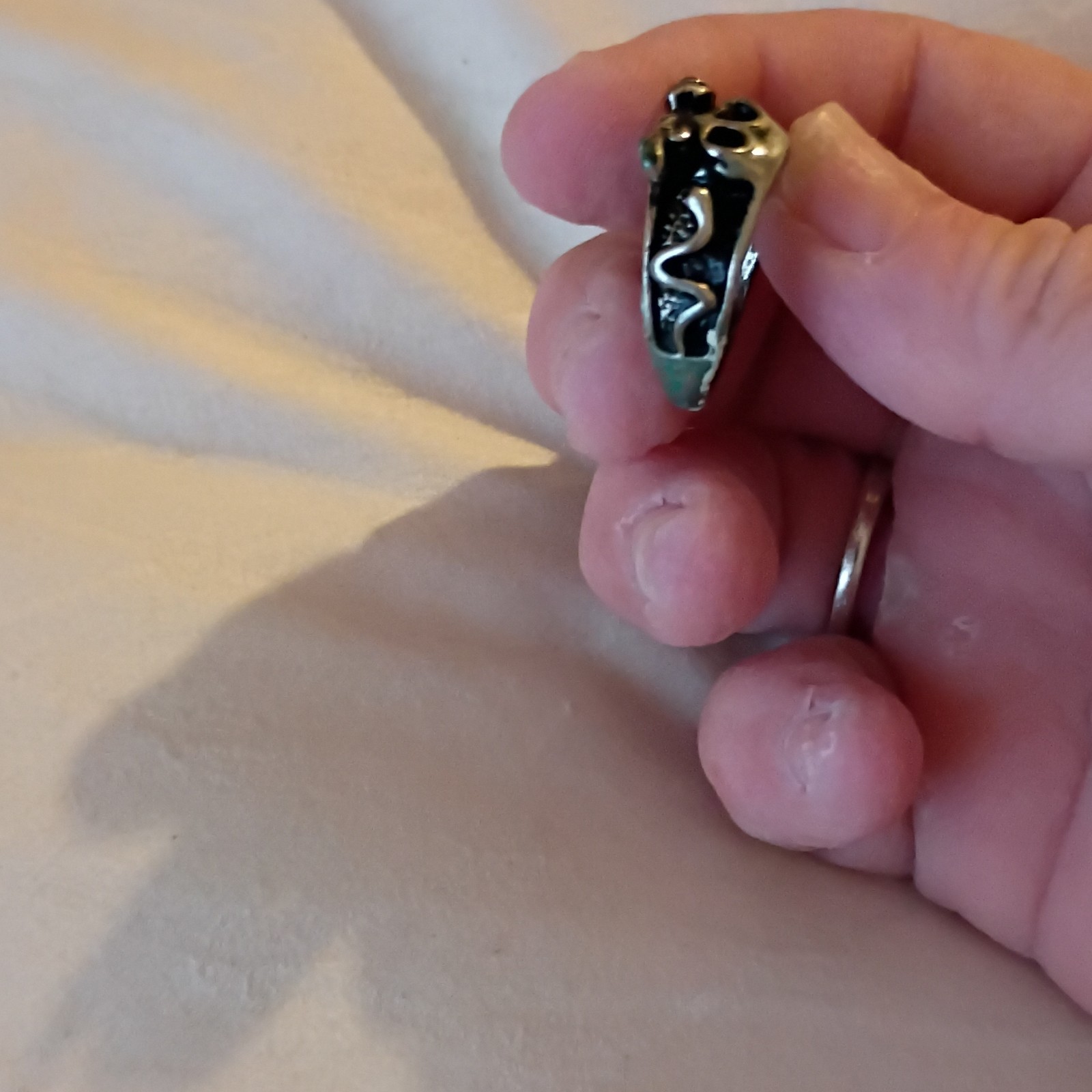 Skull Band Ring Size 7 Silver Tone & Black Enamel Metal Stackable