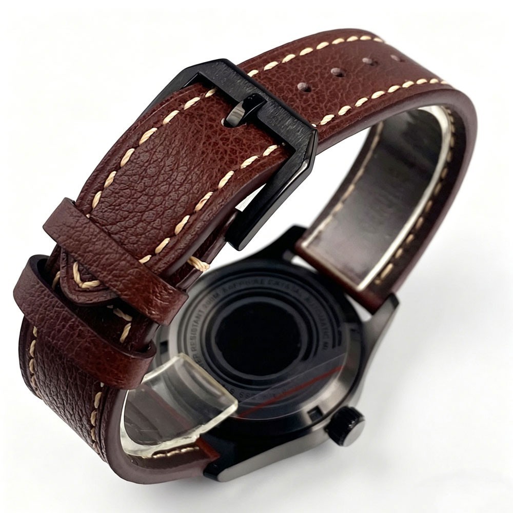 Tandorio 36mm Black PVD Automatic Pilot Men Watch For Miyota 8215 Sapphire Glass