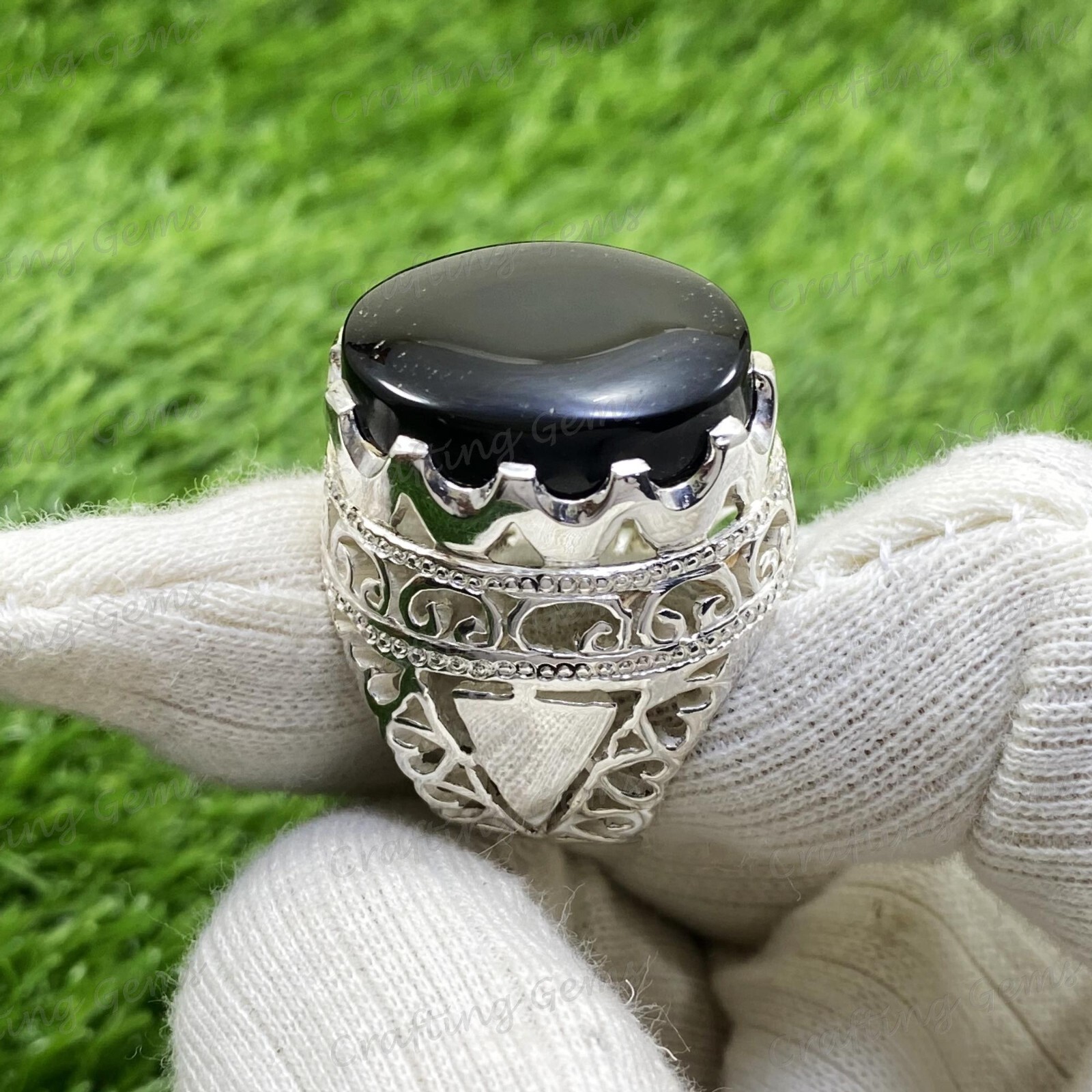 Natural Black Yemeni Aqeeq Ring Black Aqeeq Men Silver Ring Men Black Stone Ring