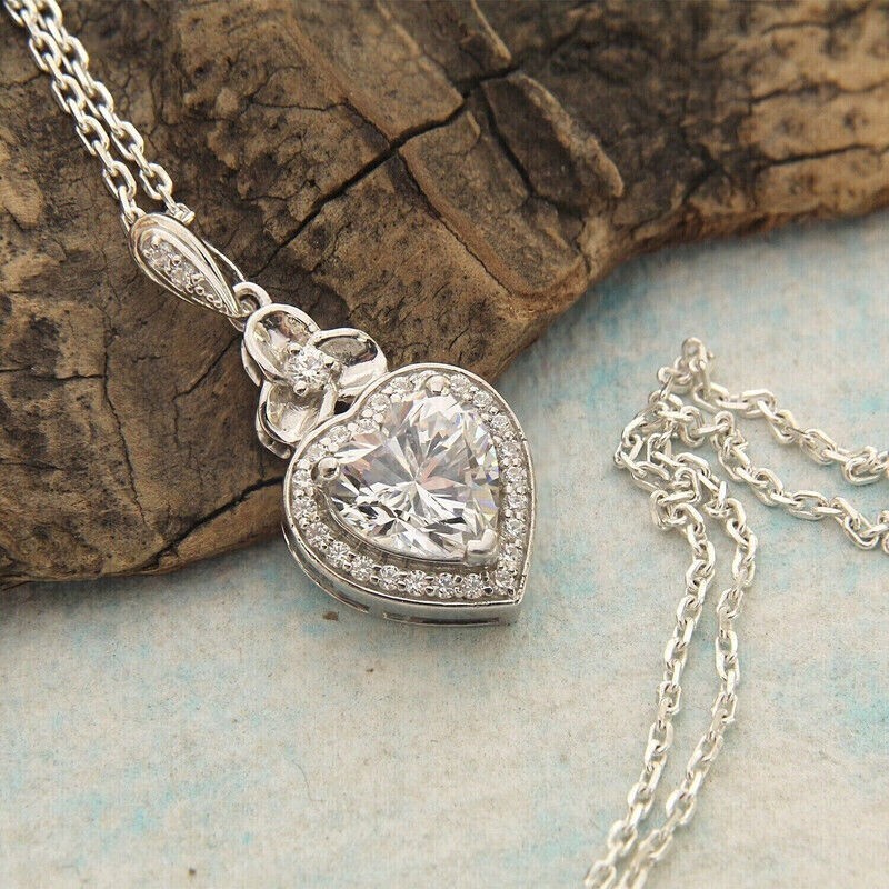 Heart Cut Simulated Diamond Stunning Heart Fancy Pendant 14K White Gold Plated