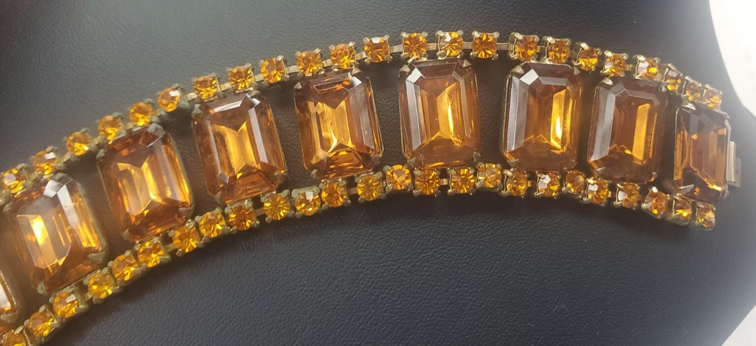 Vintage Champagne Faux Citrine Bling Necklace and Bracelet Gold Tone