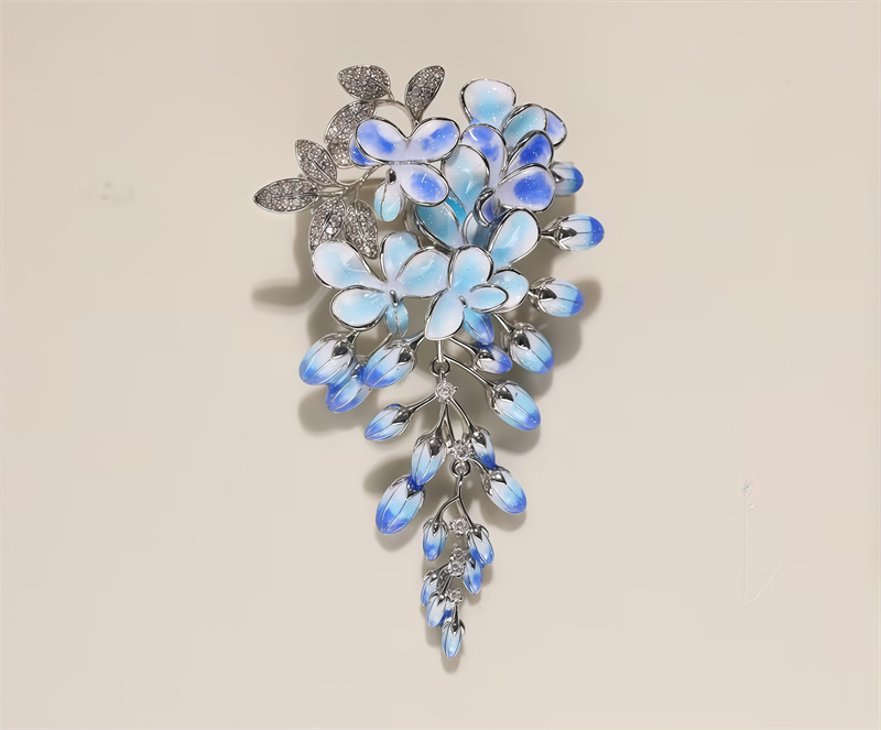 Enamel Color Design Wisteria Flower Brooch, High Quality Flower Brooch 6.6CMX4CM